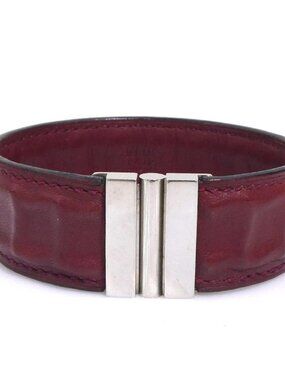 Auth HERMES Bracelet Burgundy/Silver Leather/Metal - e61815a